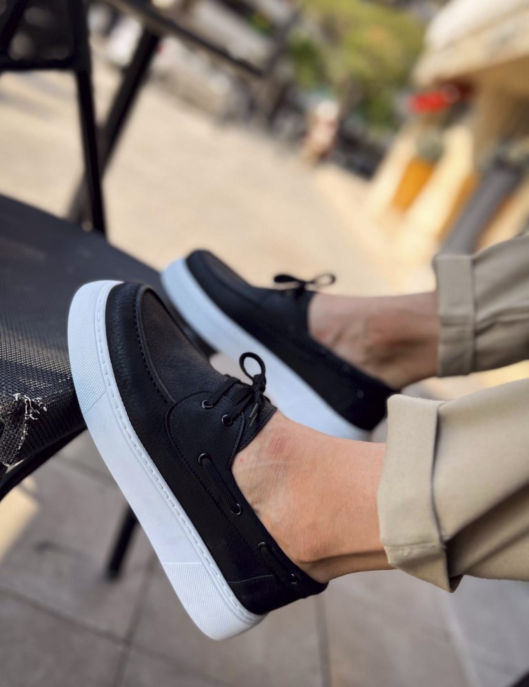 Ανδρικό μαύρα casual παπούτσι δερματίνη με κορδόνια CH419M φωτογραφία